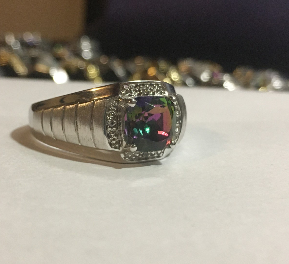 PalmBeach Jewelry 925 Silver, Fire Topaz & Sapphire Ring Sz 12