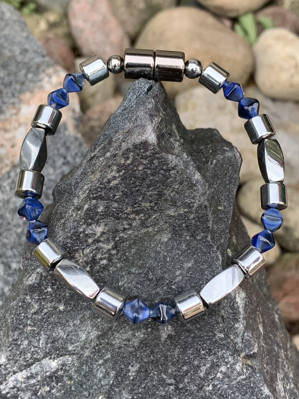 Men’s Womens Silver Magnetic Hematite Therapy BlueBlack BRACELET ANKLET NECKLACE