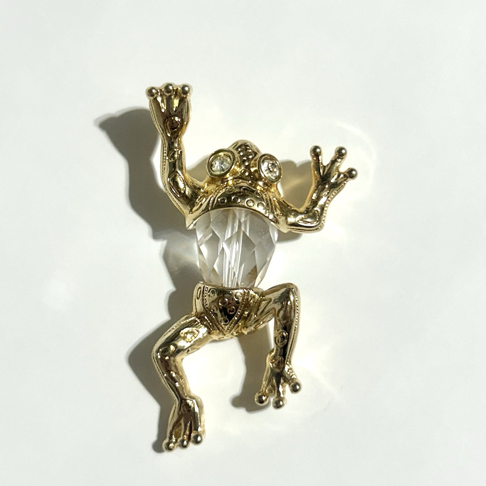 Rare Swarovski Gold Tone / Crystal Frog Pendant – 2 1/8 in – Beautiful Condition