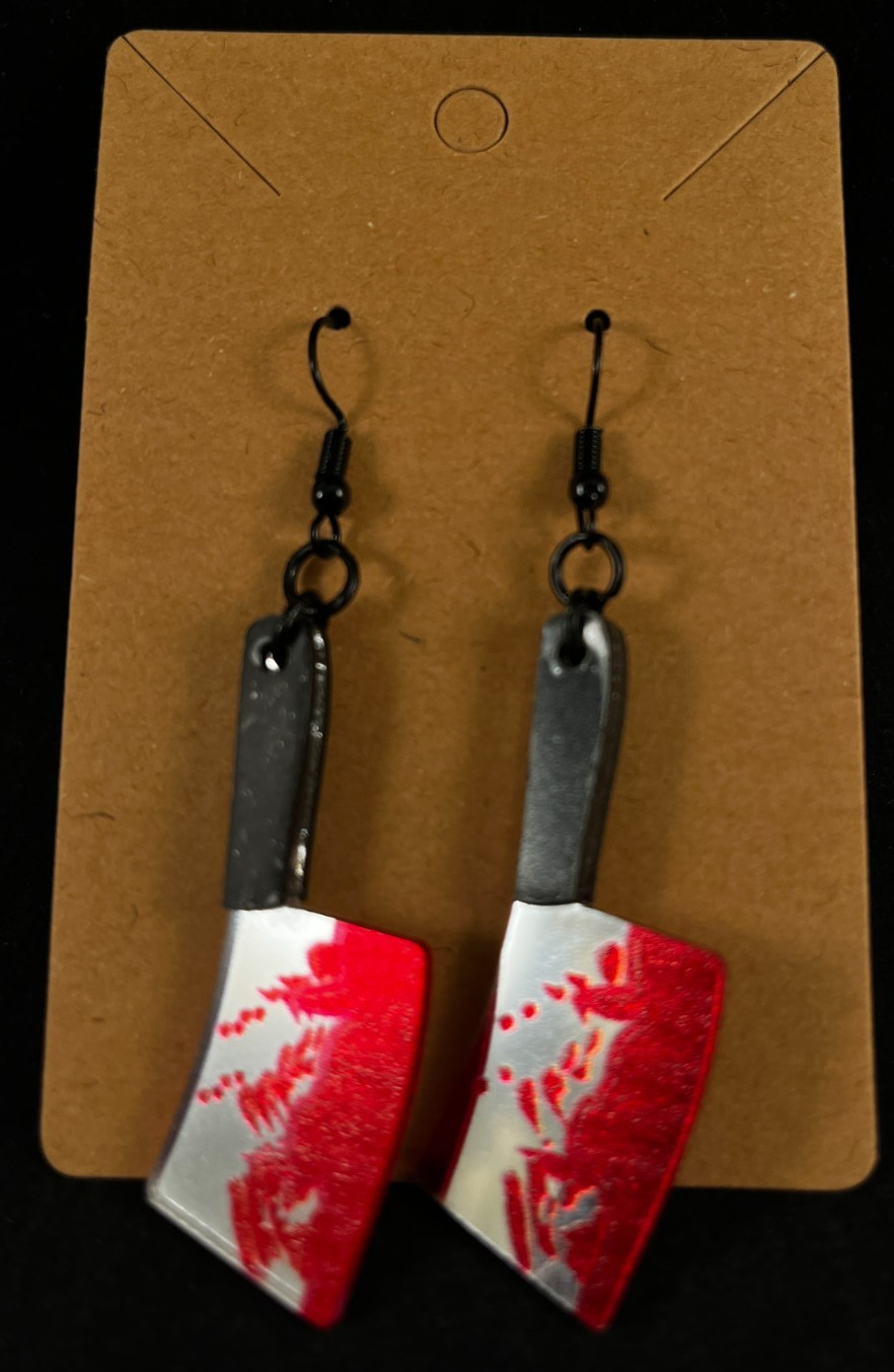 Bloody Cleaver Earrings -Mirror Blade -Serial Killer -Halloween -Black -Handmade