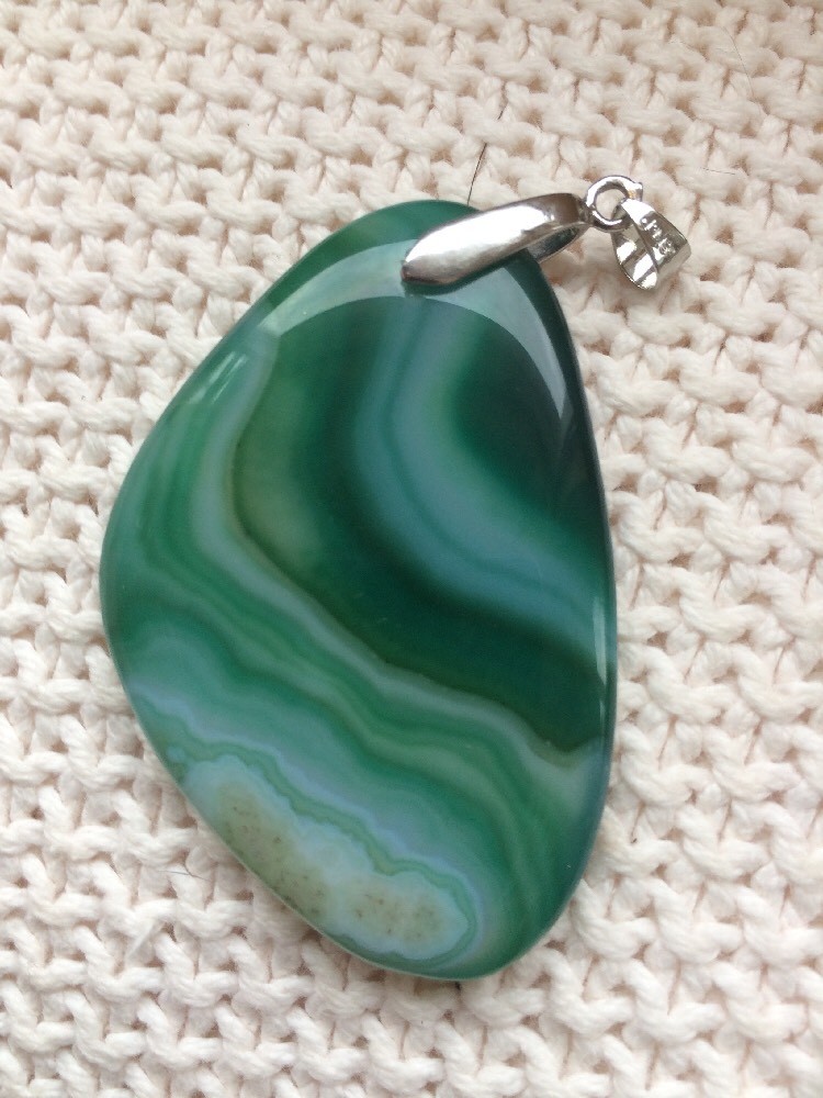 Green Banded Agate Pendant with 18KGP Bail (2.25” x 1.5” – Colorized?)