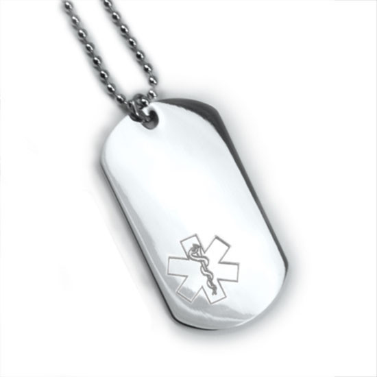 Custom engraved Double side Medical Alert ID Dog Tag. Free 12 lines of engraving