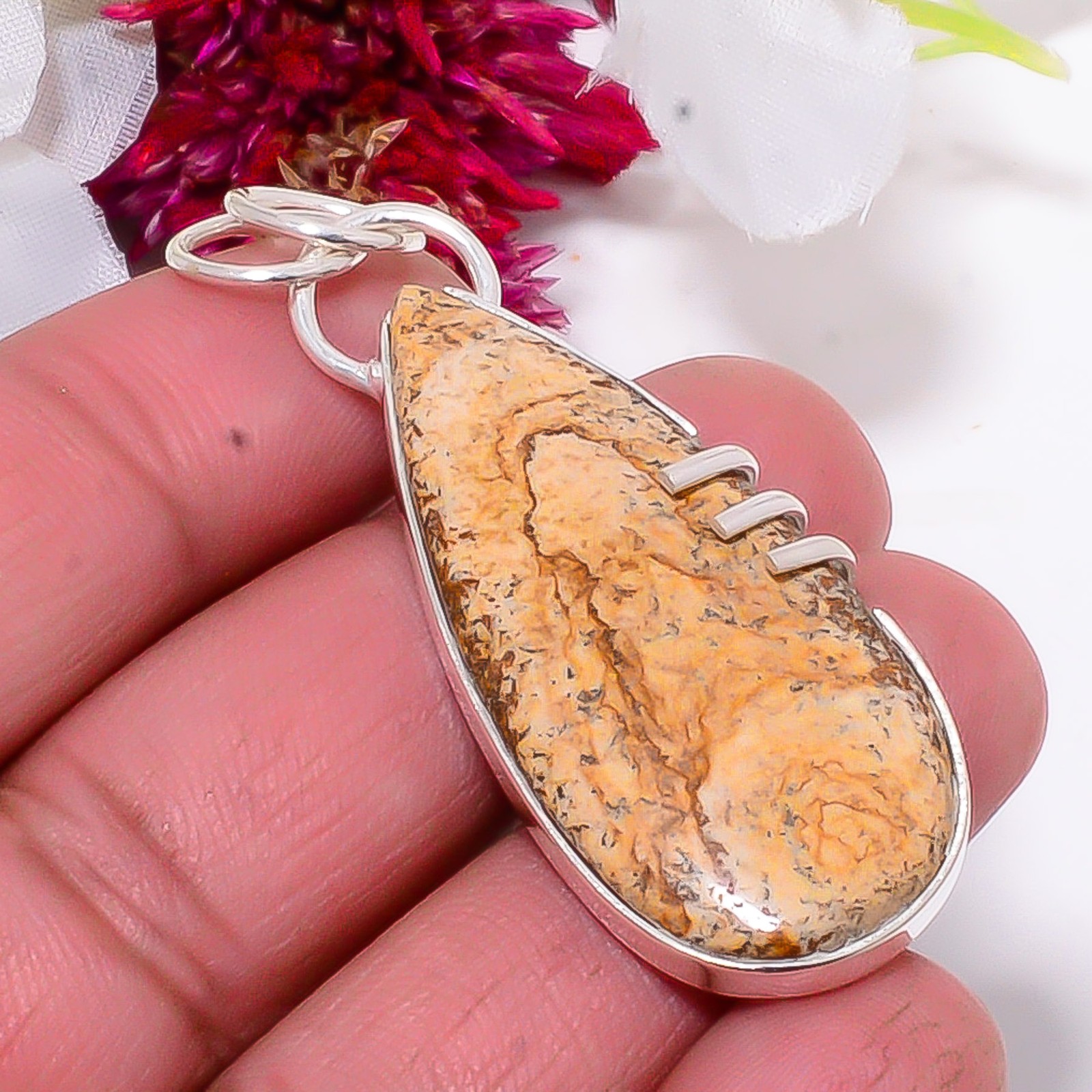 Picture Jasper – Oregon Designer Handmade 925 Sterling Silver Pendant 1.95″ Sku7