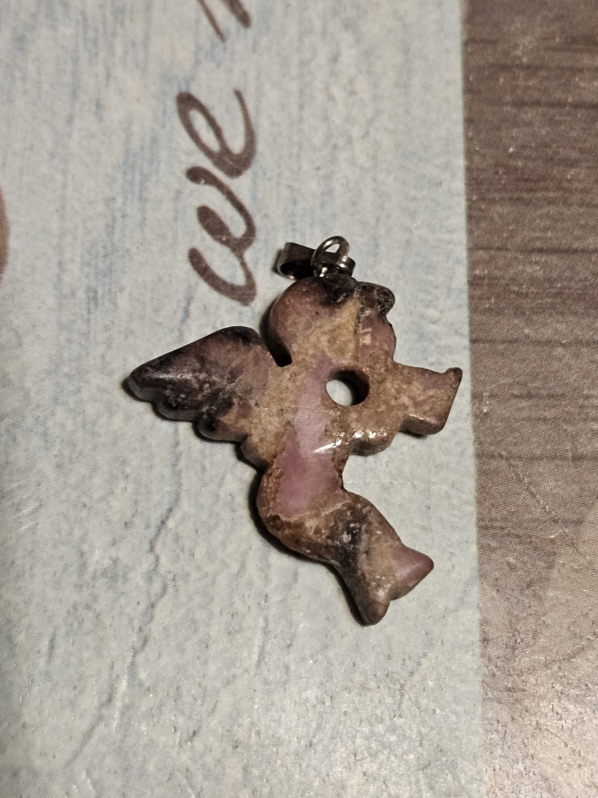 Silver Tone Angel Stone Pendant