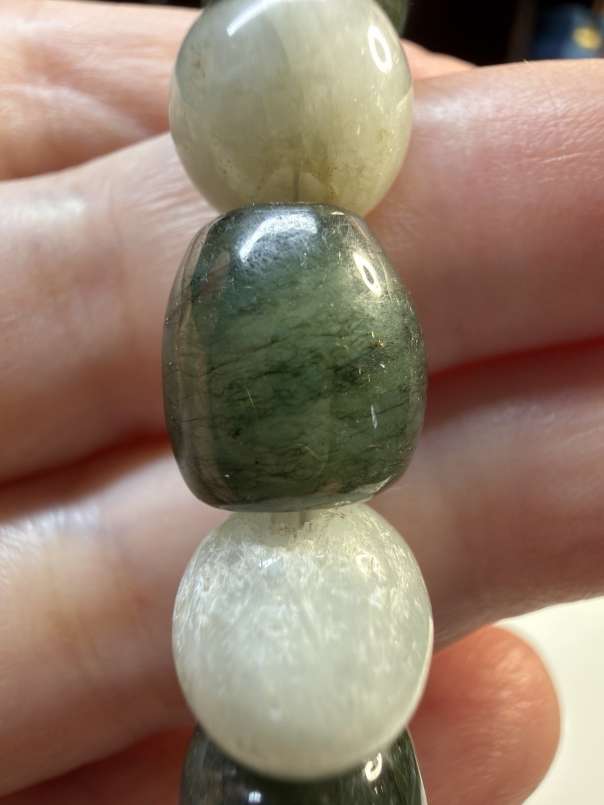 Vintage Natural Green Nephrite Jade & Agate Barrel Bead Toggle Bracelet 19.5cm