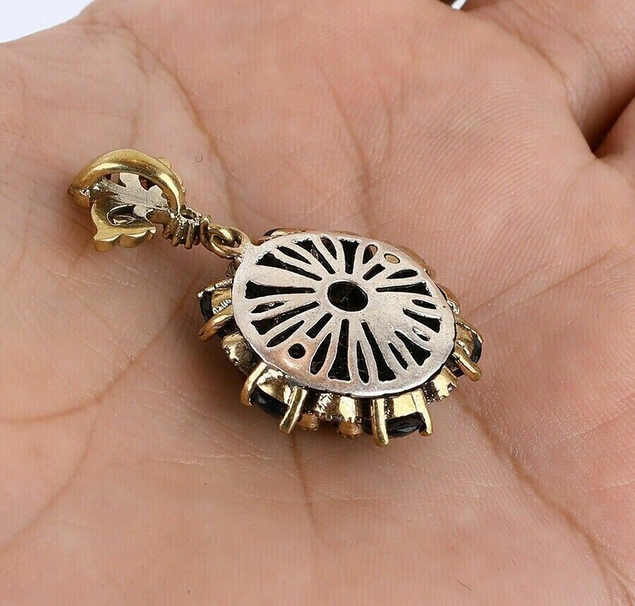 Round Simulated Blue Sapphire Pretty Flower Charm Pendant 14K Yellow Gold Plated
