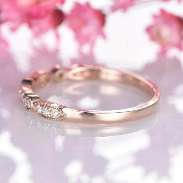 0.50Ct Round Lab Created Diamond Rose Gold Plated Eternity Wedding Band Ring