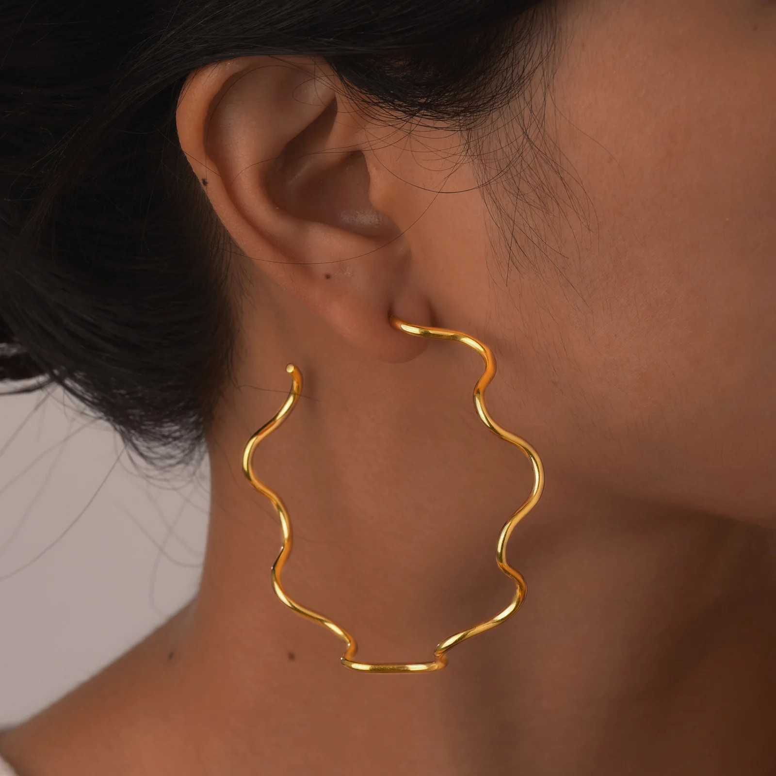Minimalist Wave C-Shaped Earrings for Women Girls, Stainless Steel Metal Big Ear