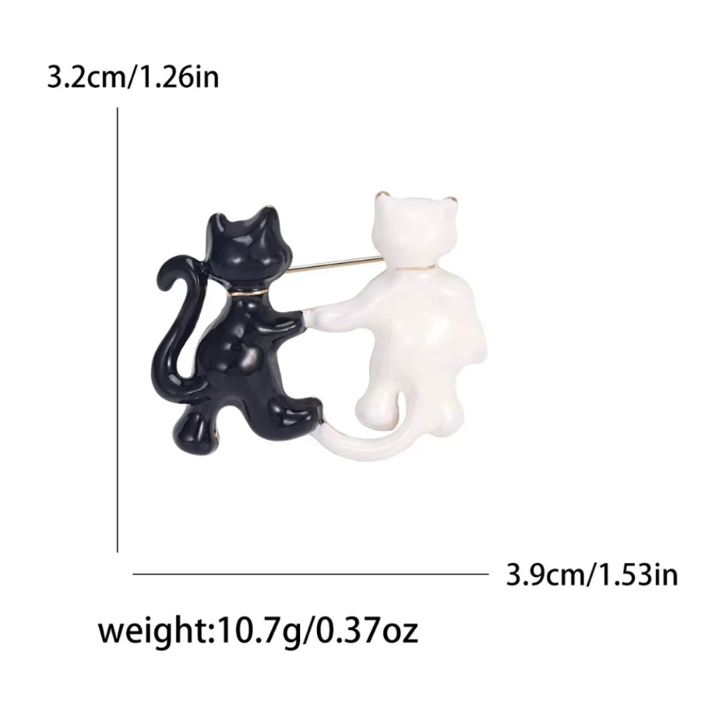 Vintage Style Cat Couple Brooch Black Enamel Pin Gold Cute Animal Jewelry Gift