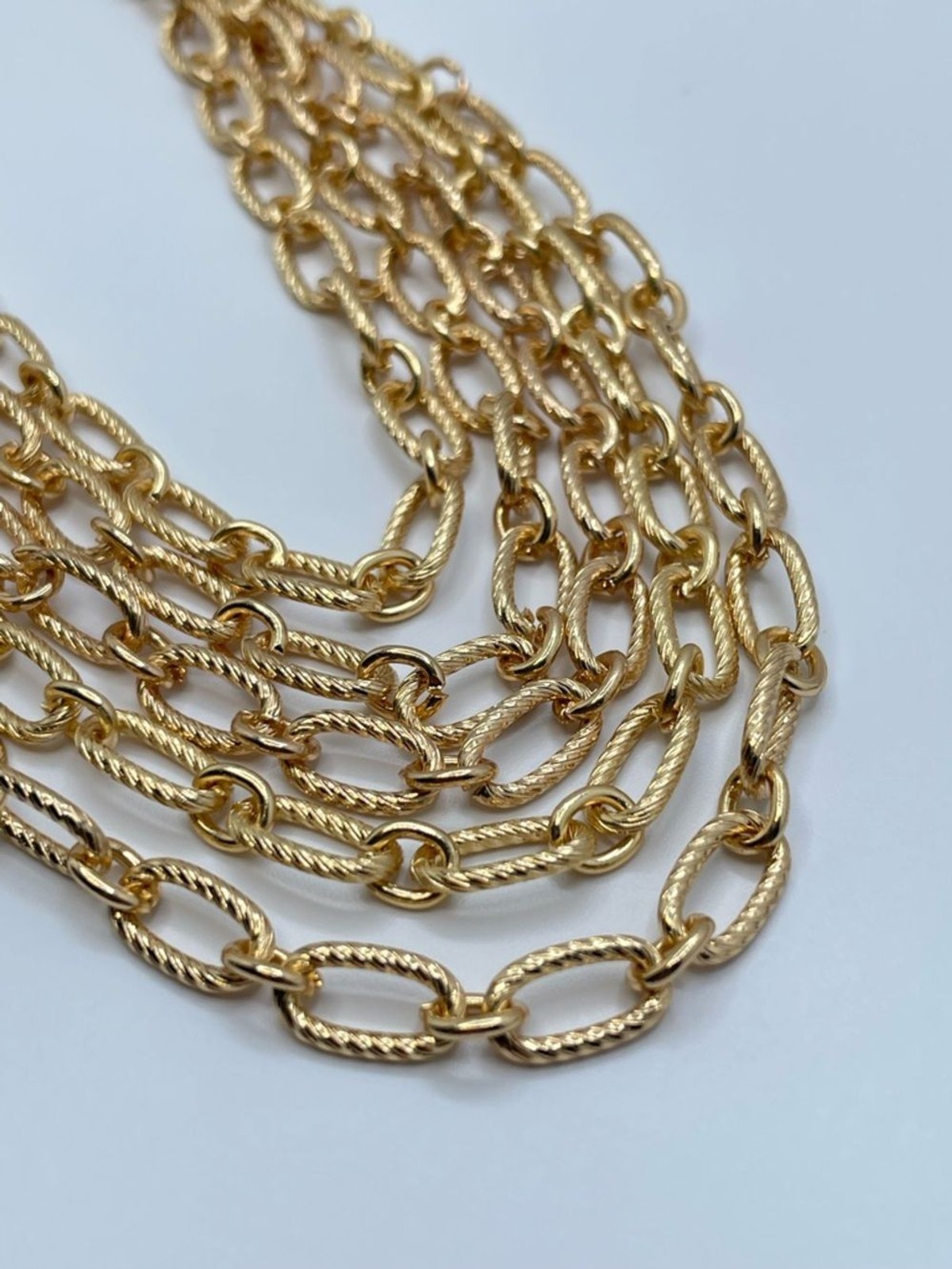 Gold Tone Multi Layer Chain Necklace Adjustable Statement Layered