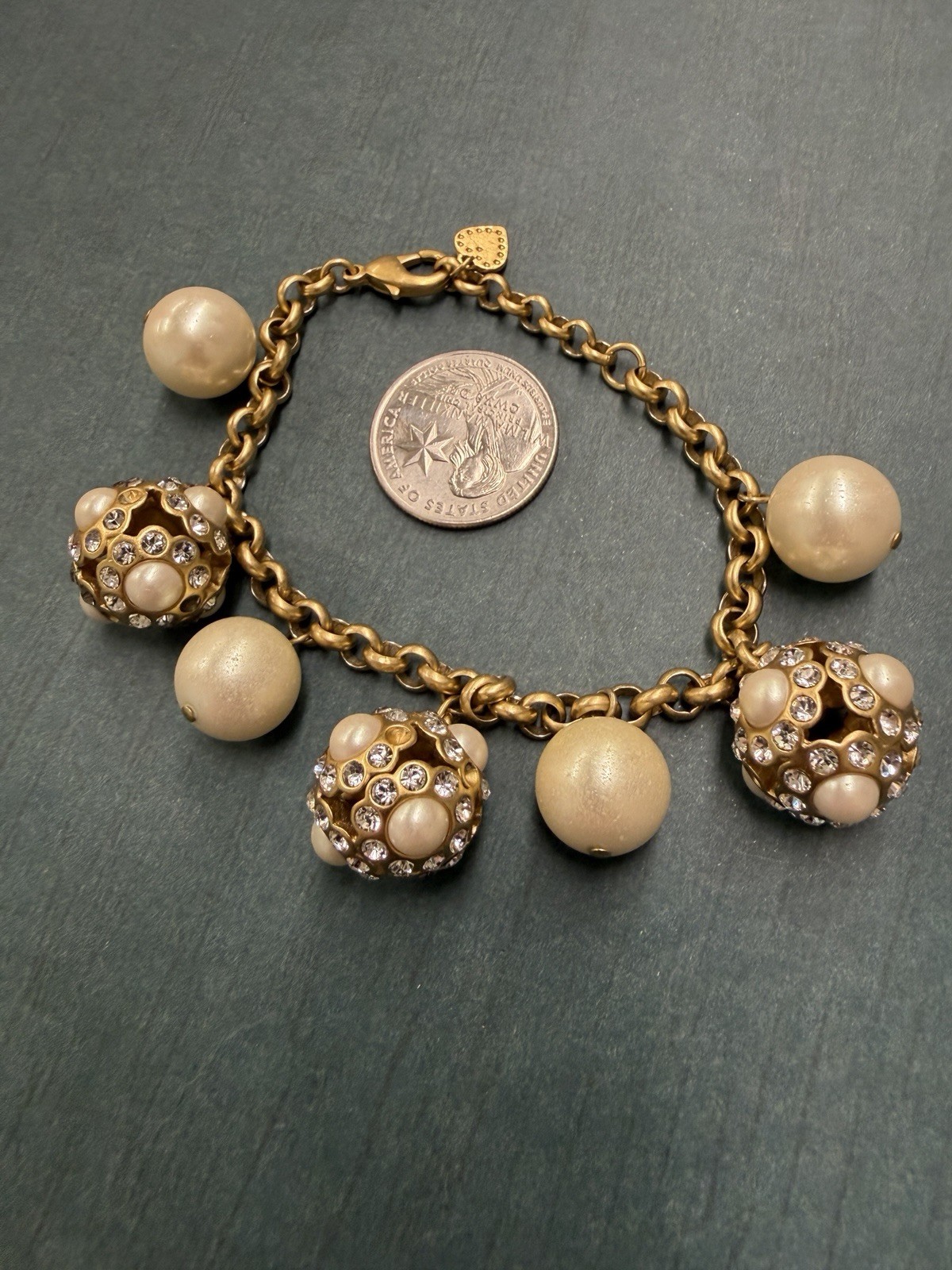 Stella & Dot Gold Pearl Bauble Charm Bracelet B15
