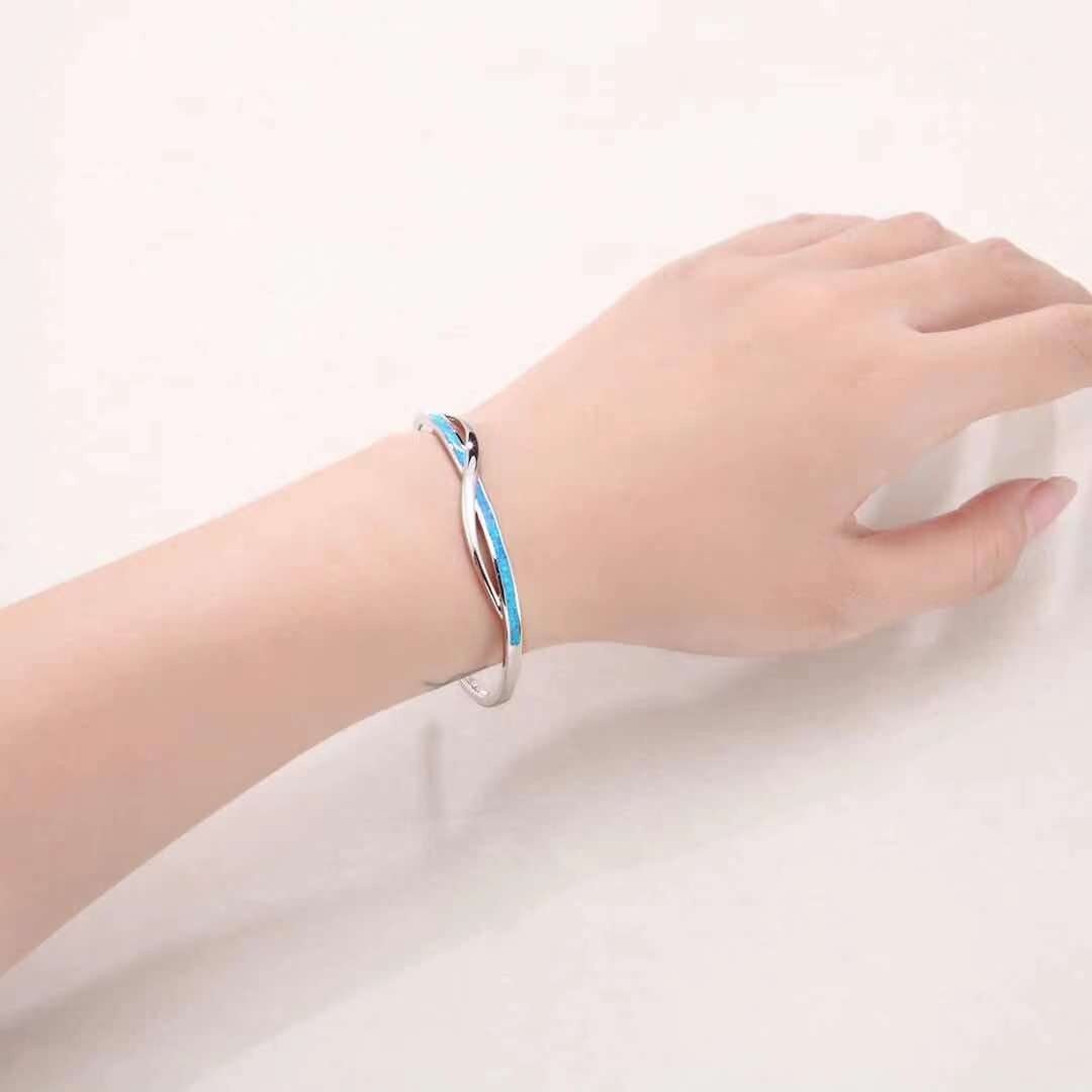 Fashion Fine Blue Fire Opal Bangles 925 Sterling Sliver Jewelry For Women Girls