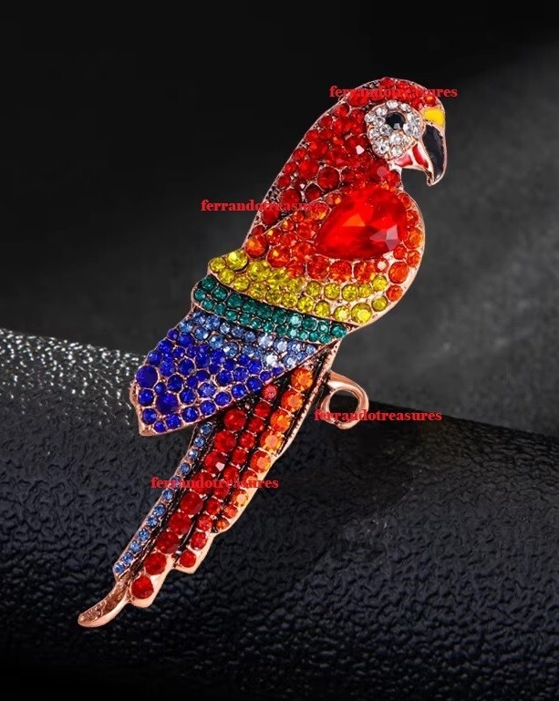 Scarlet Red Macaw Parrot Crystal Rhinestone Pin with Red Velvet Bag – VIDEO