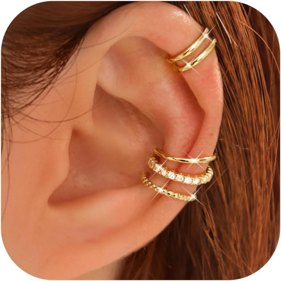 4 Pairs Ear Cuffs Non Piercing – 14K Gold Plated Ear Cuff Earrings for Women Ear