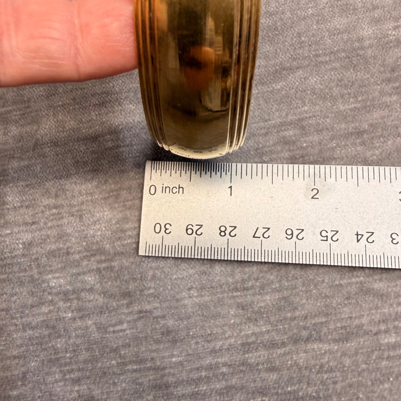 Vintage Solid Brass Wide Bangle Bracelet Ribbed Edge Gold Tone Domed Cuff 2.6in