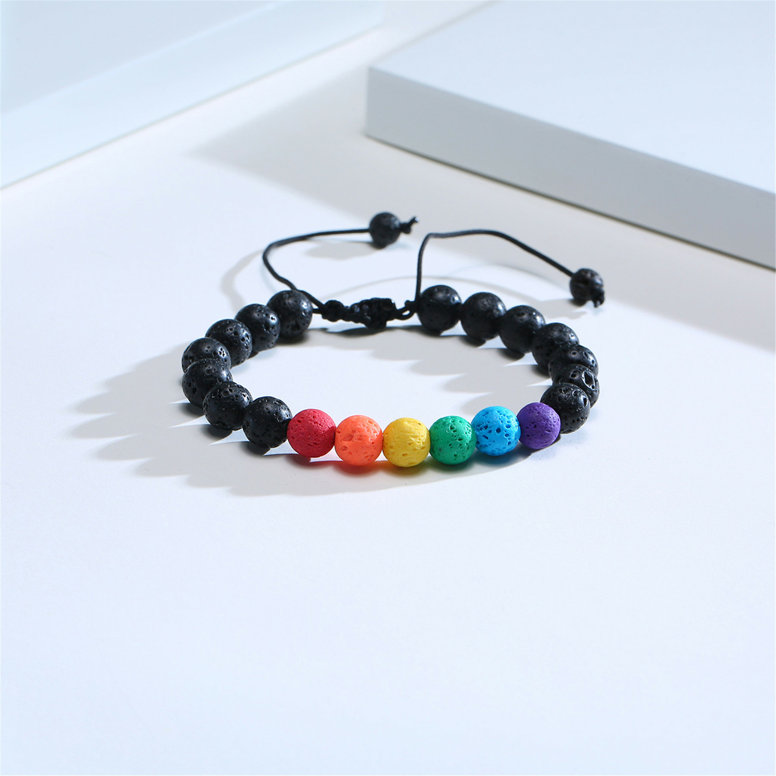 Rainbow LGBT Volcanic Rock Yoga Beads Bracelet Lesbian Gay Adjustable Chain Cuff