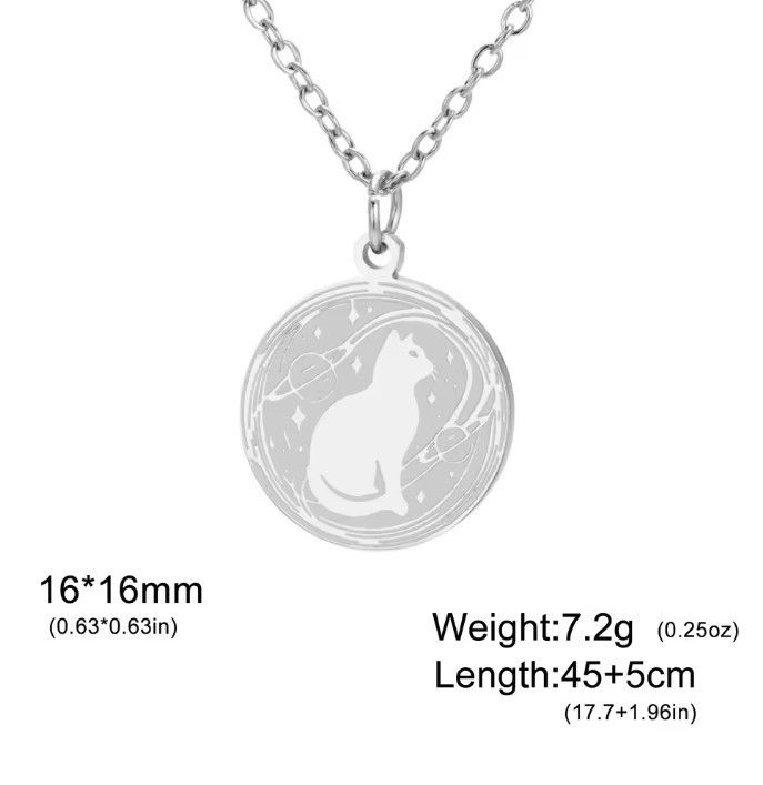 Silver Color Stainless Steel Cat Necklace 45+5cm (17.7 +1.96 in)