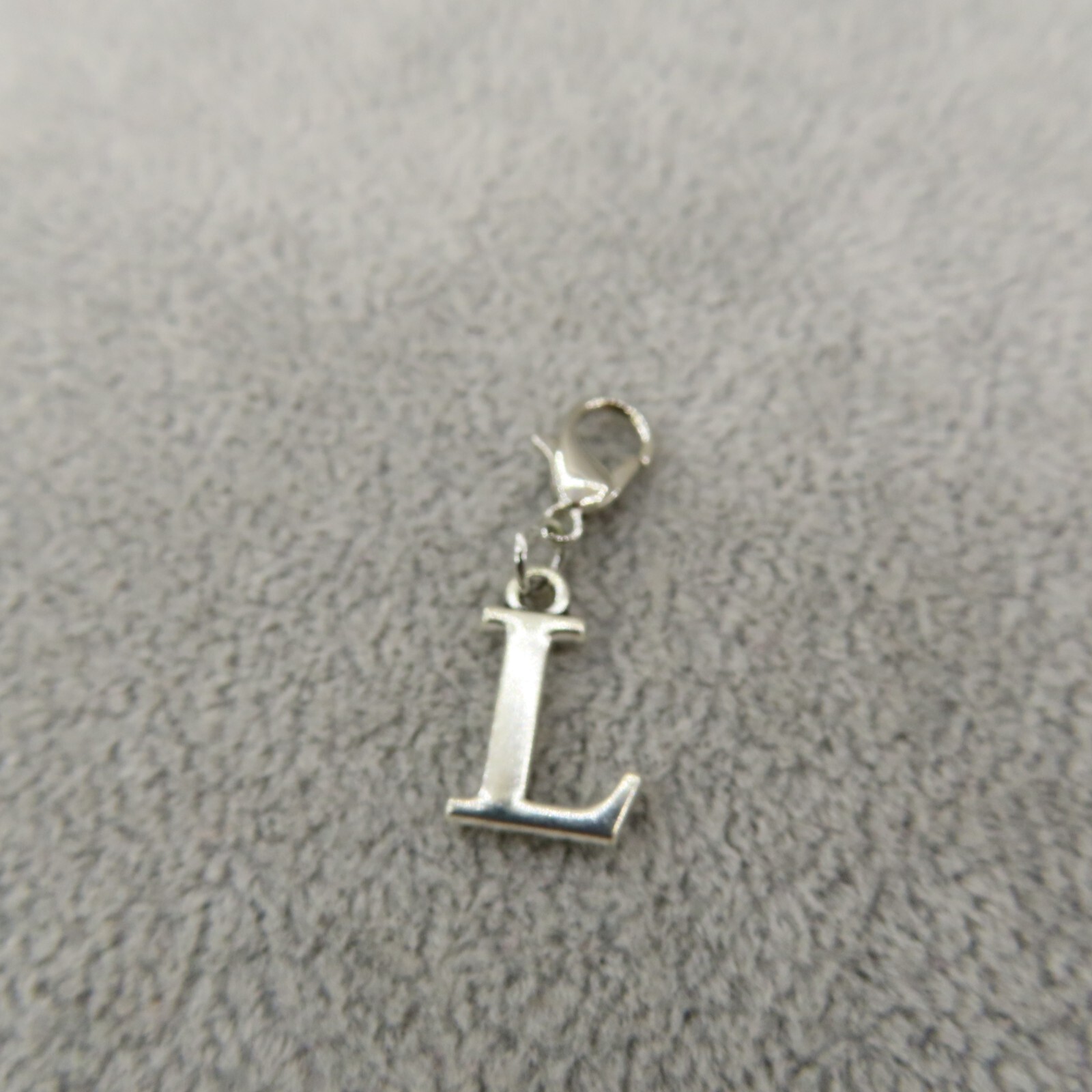 Initial CAPITAL LETTER L Charm Zipper Pull Keychain Add On Clip Silver Tone New