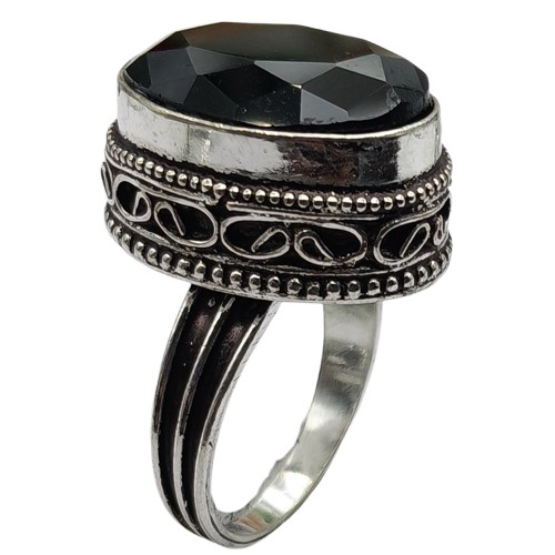 Black Onyx Hydro Gemstone Antique Silver Plated Ring US Size-8.25 A 1390