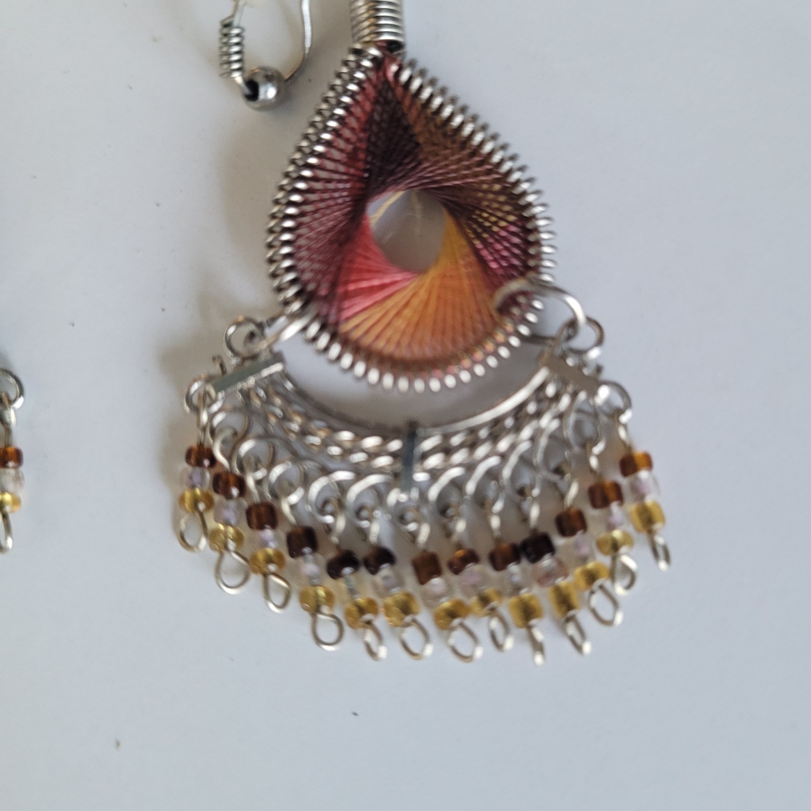 Bohemian Style Thread Teardrop Earrings Sunset Colored String Art Dangle Pierced