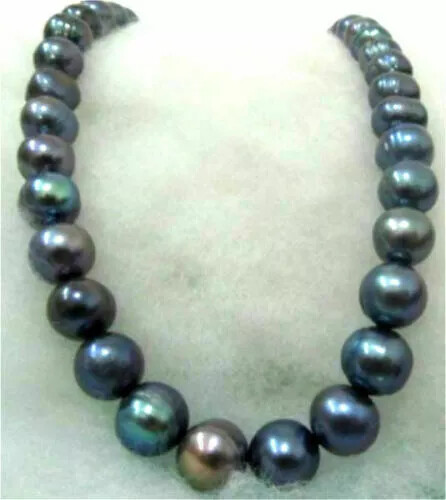 AAA++12mm Dahiti South Sea Black Baroque Pearl Necklace 16/36 inches 14K Gold