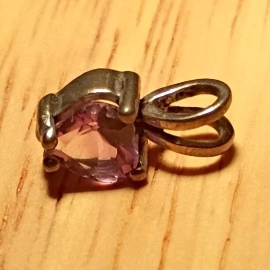 Gold Tone Pink Square Crystal Prong Set Charm Pendant with Bail Loop