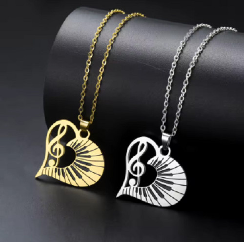 Trendy Music Note Heart Pendant Necklace for Women Piano Keyboard ChainJewelr y