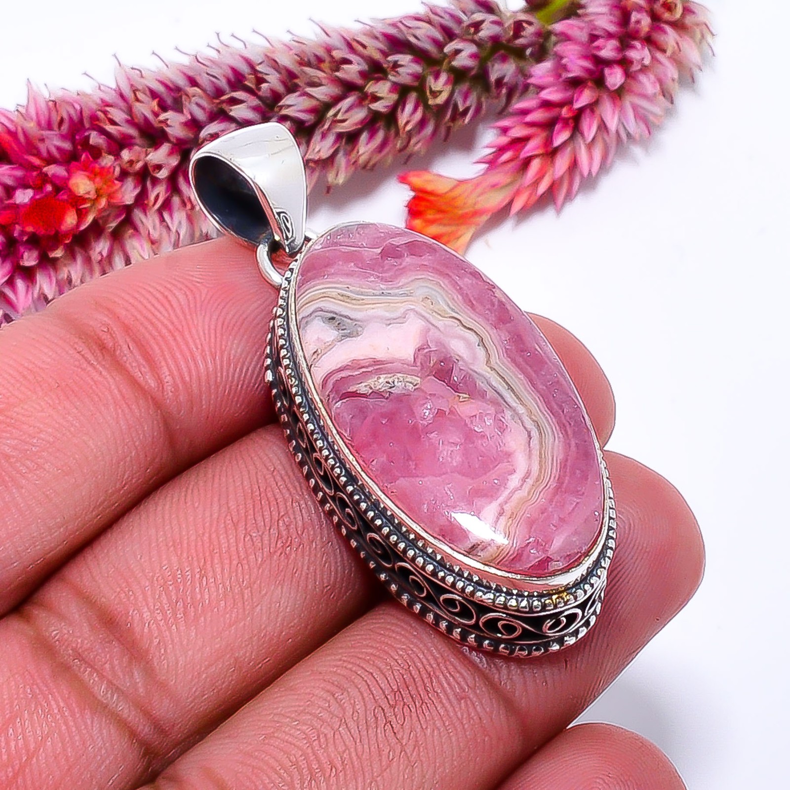 Rhodochrosite – Argentina Fine Art 925 Sterling Silver Pendant 1.79″ P0364114354