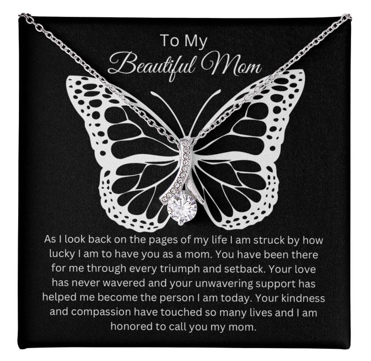TO MY BEAUTIFUL MOM NECKLACE SOFT BOX GIFT HOLIDAY BIRTHDAY MOTHER’S DAY GIFT