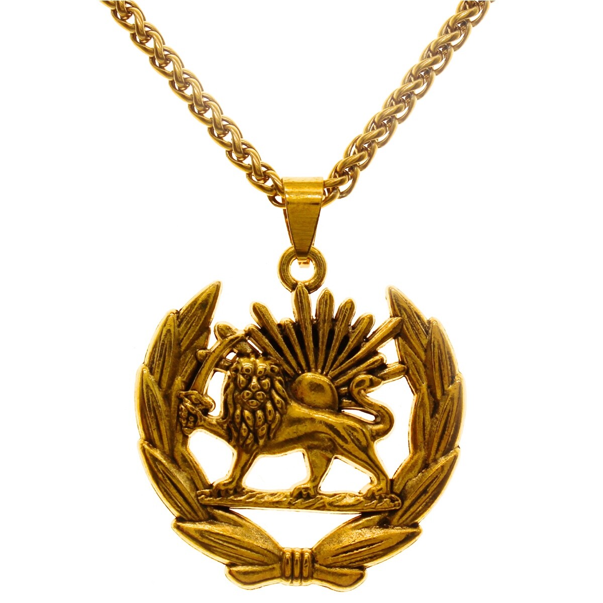 Persian Pahlavi Double Sided Lion Sun Shir Khorshid Necklace
