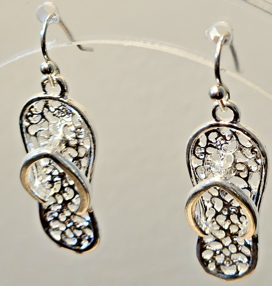 Super Fun Silver Flip Flop Sandals Earrings NEW