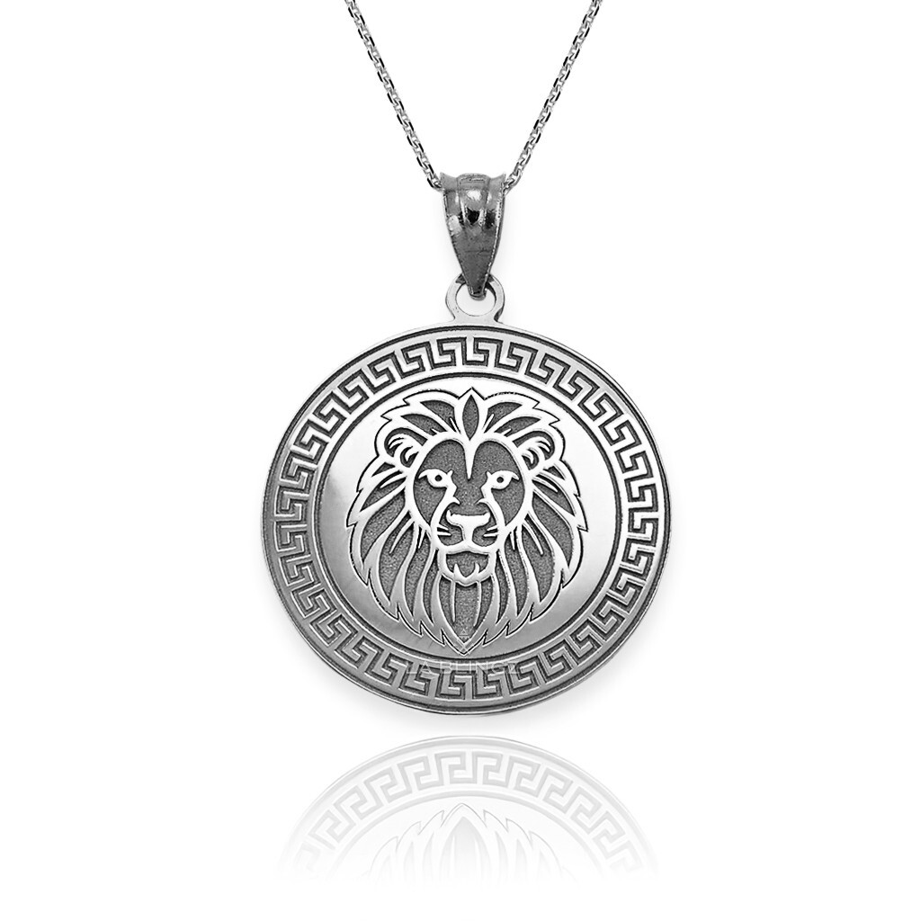 Solid Sterling Silver Lion Medallion Pendant Necklace (S/L)