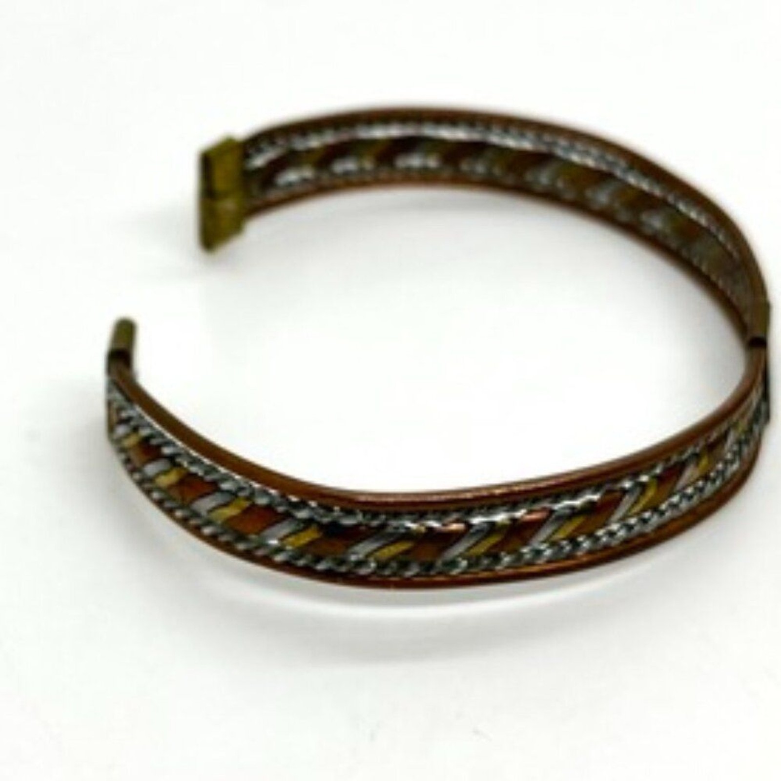 VINTAGE BOHO COPPER Multi Tone Braided Cuff Bracelet Brass Silver Tone