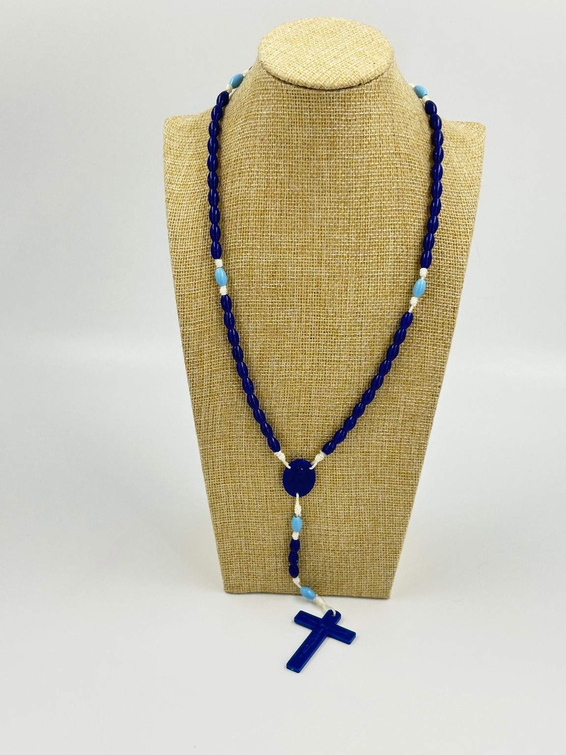 Blue Rosary Necklace Catholic Crucifix Beaded Religious Jewelry Plastic