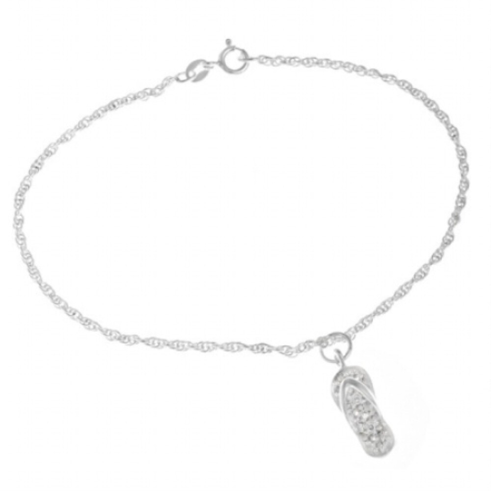 925 Sterling Silver CZ Flip Flop Anklet Bracelet