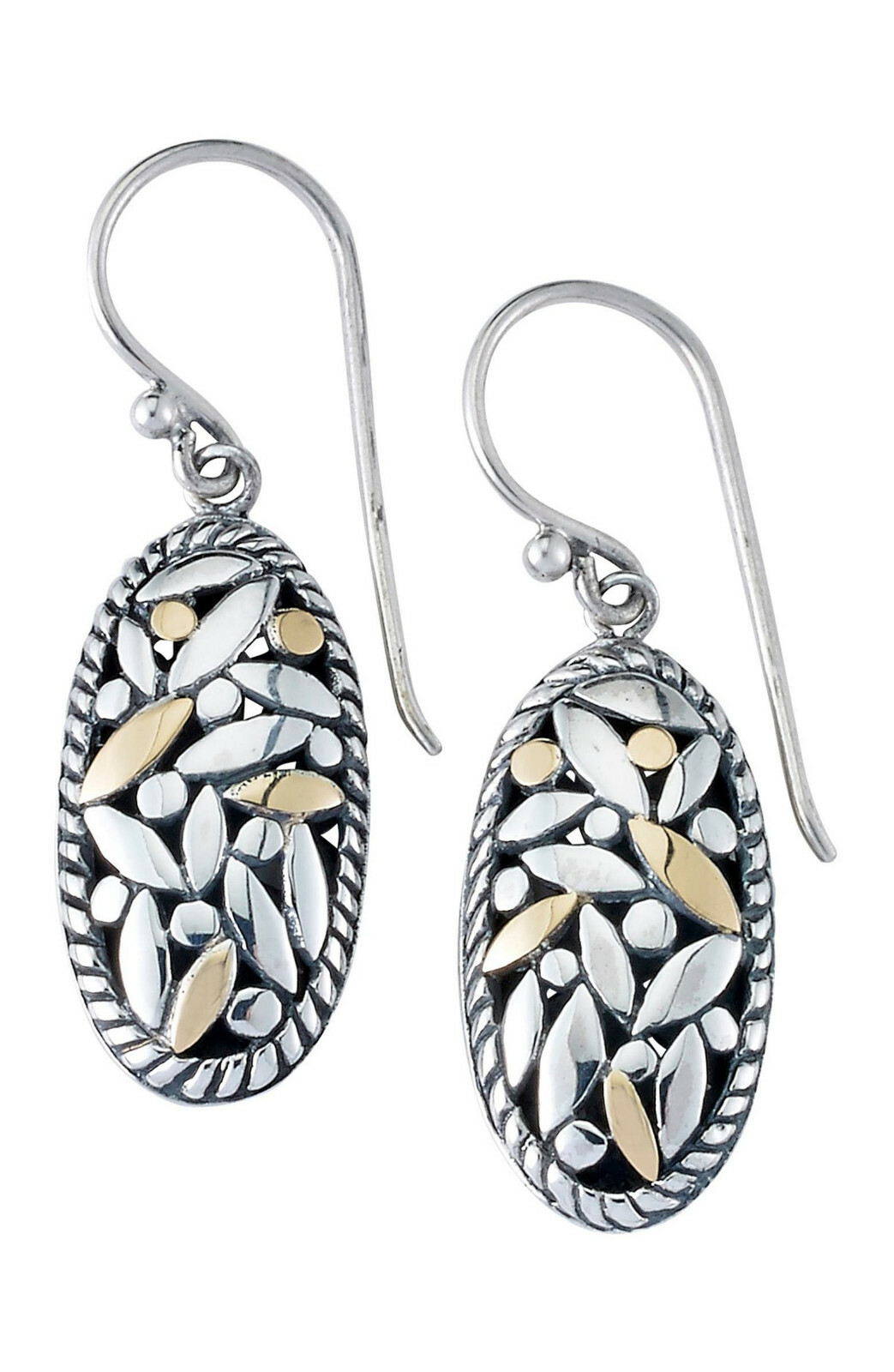 New $200 SAMUEL B Dangler Leaf Earrings STERLING Silver 18K Gold