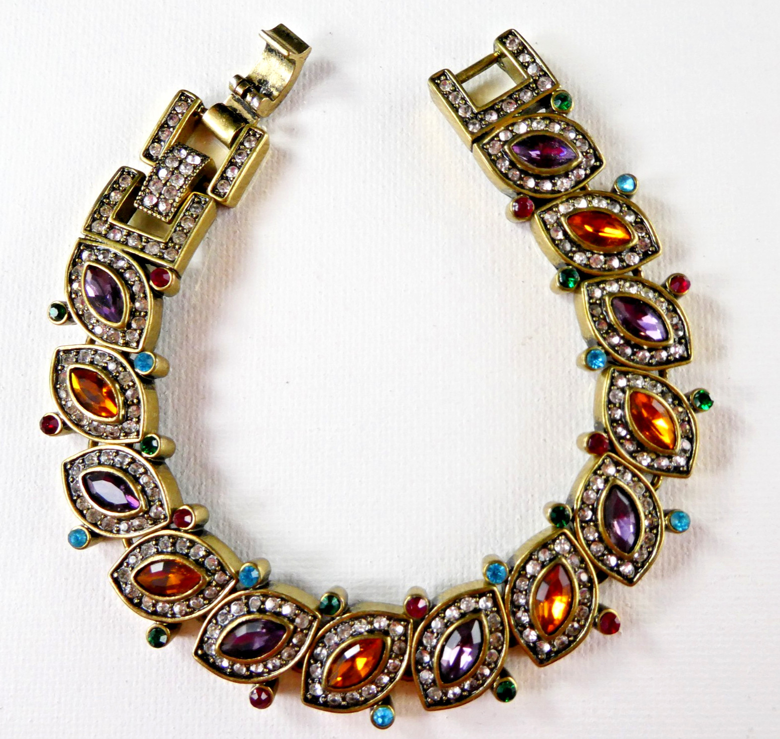 Heidi Daus Crystal Bracelet Multi Color Stones Brass Tone Beauty