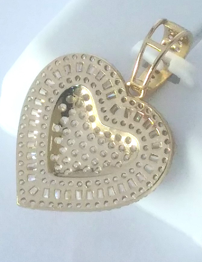 925 STERLING SILVER CZ micro pave FANCY HEART PENDANT Gold Plated 30X21mm