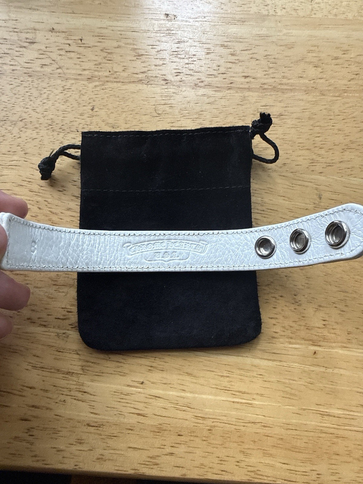 Chrome Hearts White Leather Adjustable Snap Cuff Bracelet