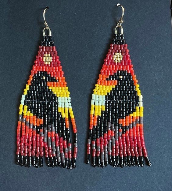 Tribal Earrings Native Large Boho American Seed Beads Handmade Earring