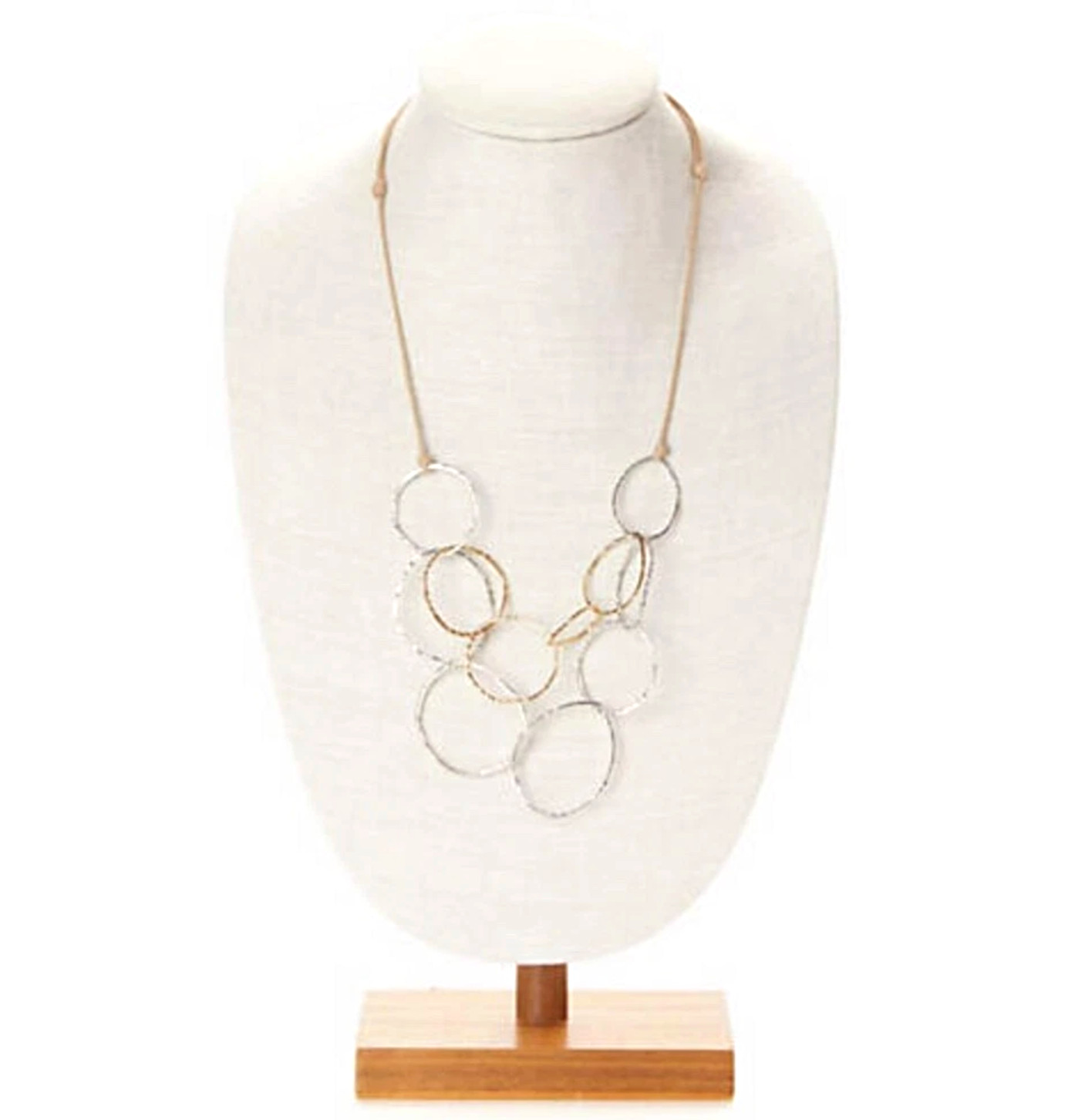 J. Jill Hammered Rings Necklace Mixed Metal Adjustable Cord Boho Artisan Coastal