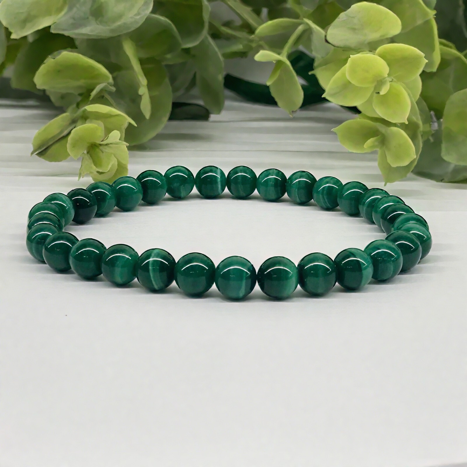 Handmade Natural Malachite Elastic Stretch Bracelet – 6mm Round Gemstone Bead