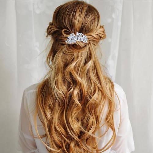 2 PCS Rhinestone Hair Clips, Silver Bling Crystal Hair Clips for Women,