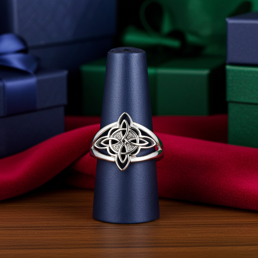 Sterling Silver Celtic Trinity Knot Triquetra Cross Ring for Women