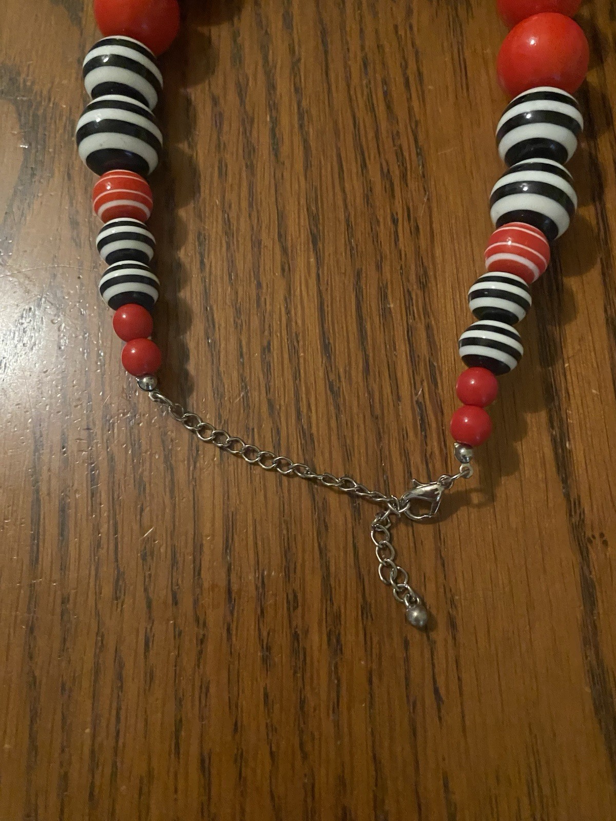 VTG Gymboree Red, Black &White Stripe Chunky Statement Bead Necklace-17″ L