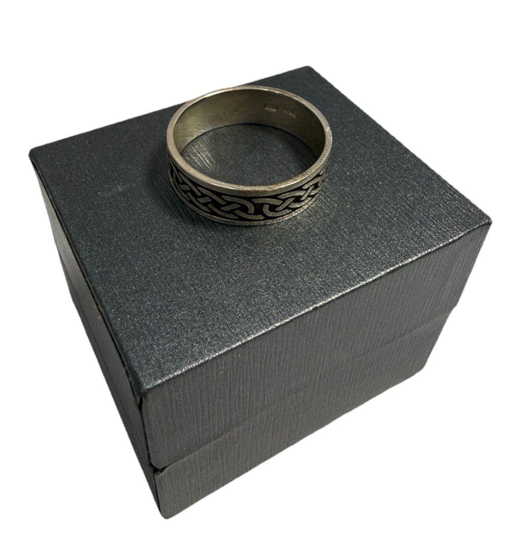 Arnua Celtic Knot Wedding Ring, Size 12.5, 7mm, Silver, New, Includes Box