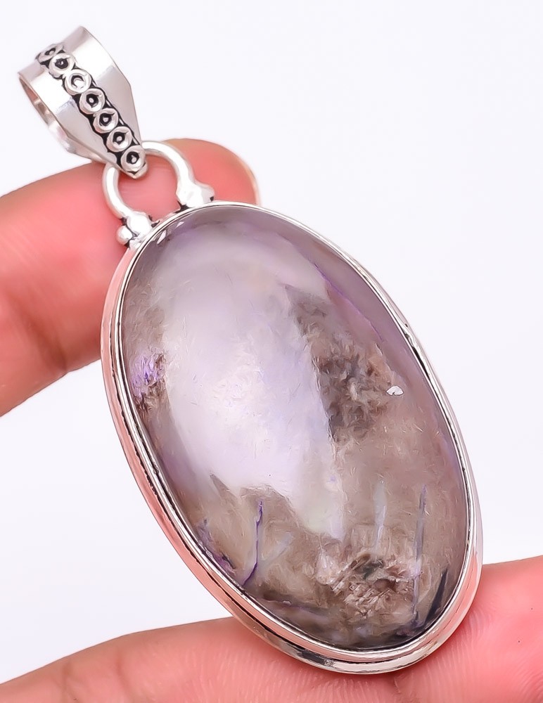 Natural Russian Charoite Gemstone 925 Silver Plated Jewelry Pendant 2.4″ M155