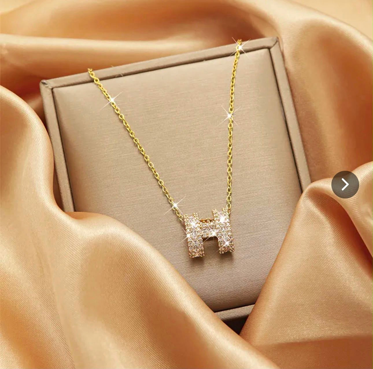 Gold Tone Yellow Gold Plated Cable Chain Letter H Initial Pendant Necklace CZ