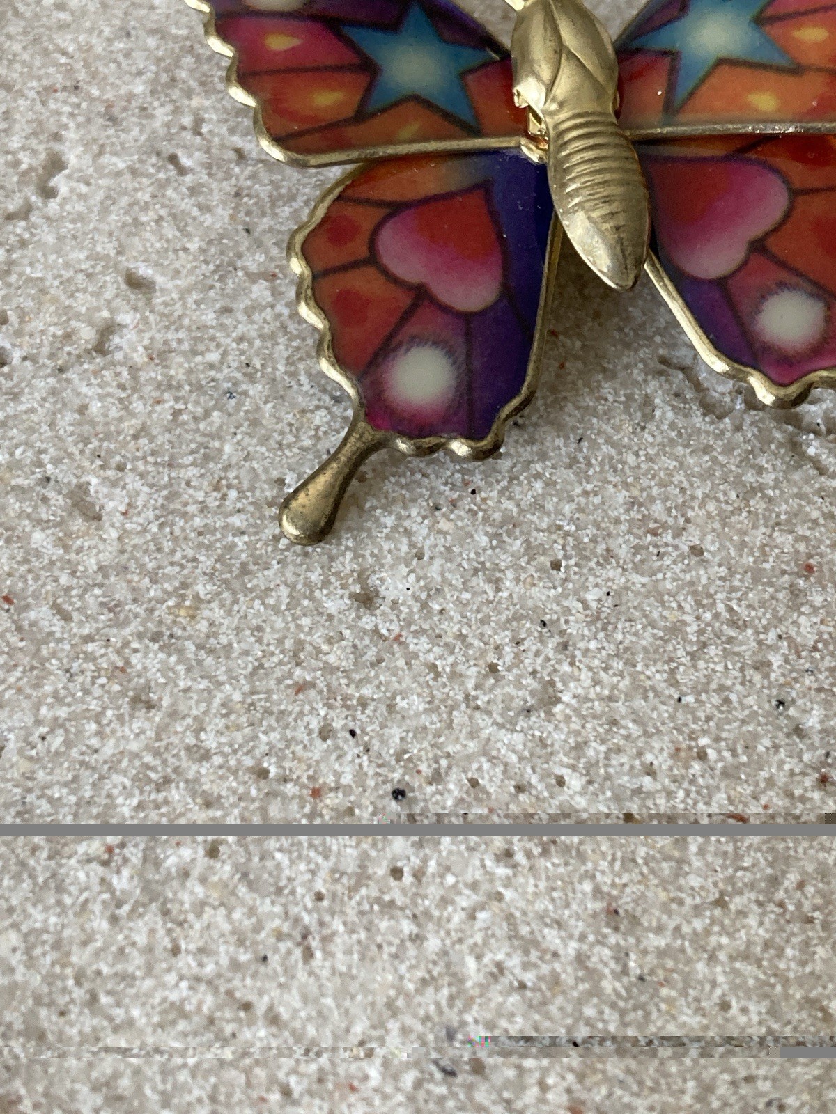 Colorful Butterfly Brooch Gold Tone Enamel Wings Star Heart Whimsical