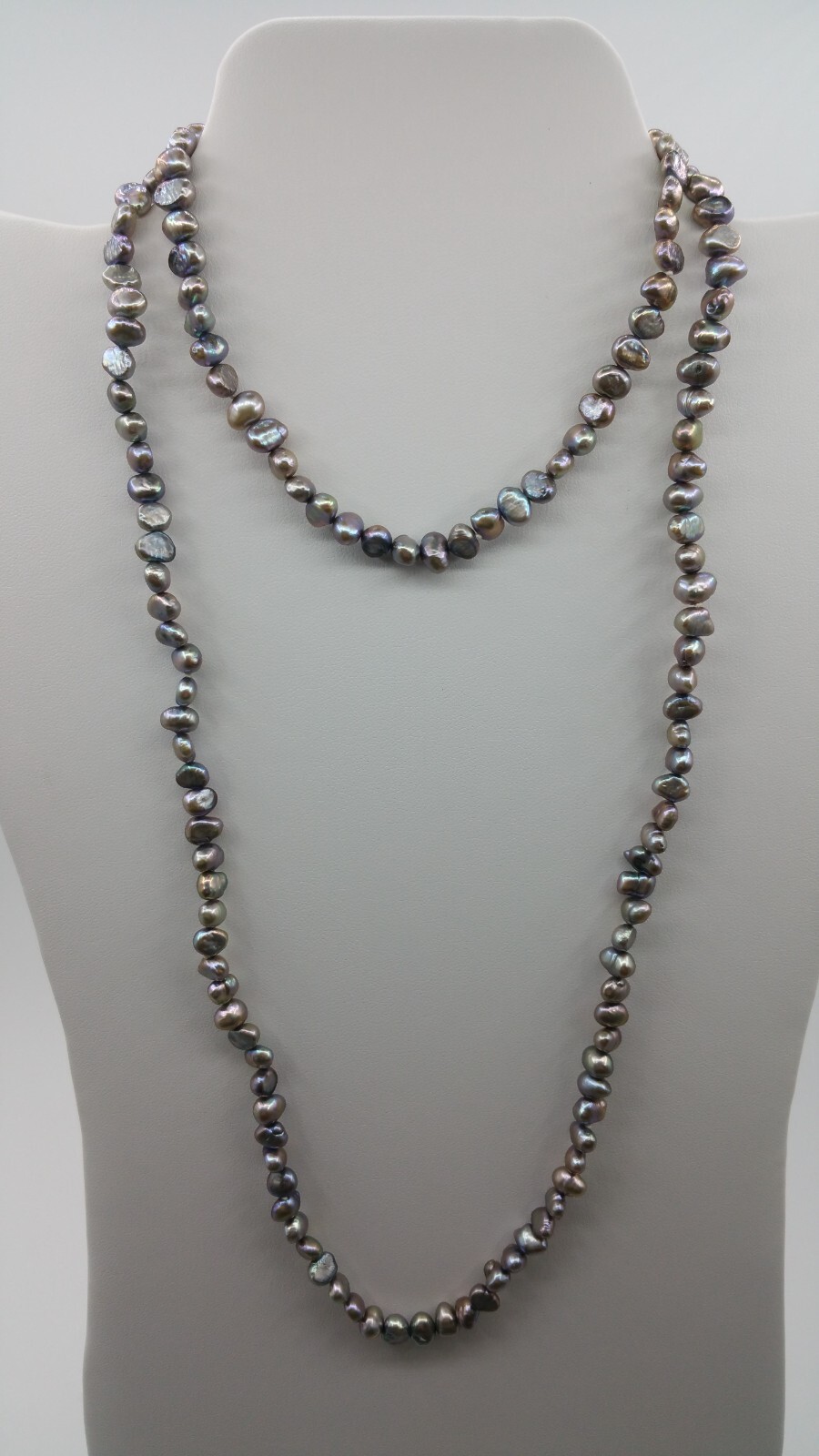 35in Grey Freshwater 4-5mm Potato Button Pearl Necklace Woman Ladies Girls Teens
